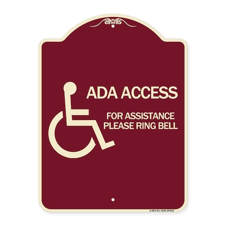 ADA Access For Assistance Ring Bell With New Isa Symbol Heavy-Gauge Aluminum Architectural Sign